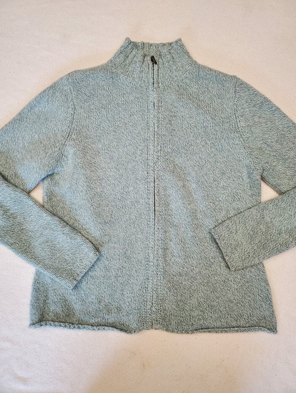 Vintage L.L.Bean Lambswool Angora Full Zip Cardigan Women's M Seafoam Mock Neck